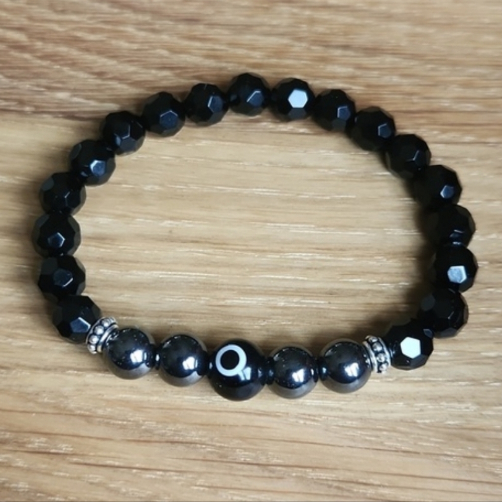 SOLD Black Onyx, Hematite & Black Evil Eye Beads Bracelet - Picture 1 of 11